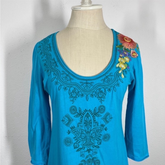Vintage Johnny Was Turquoise tunic dress ▪️Size Small  100% Cotton - Picture 3 of 7